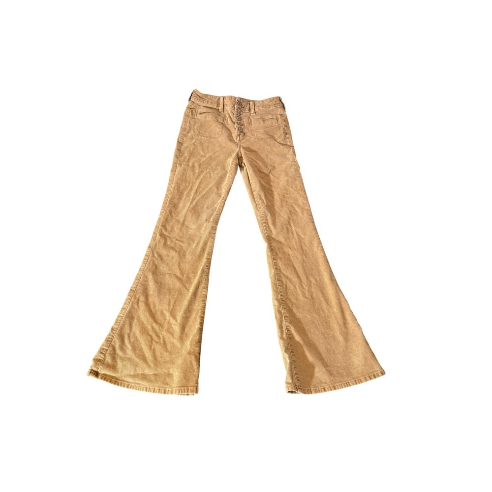 American Eagle Tan Corduroy High Rise Flare Button Fly Pants Women 4 Regular